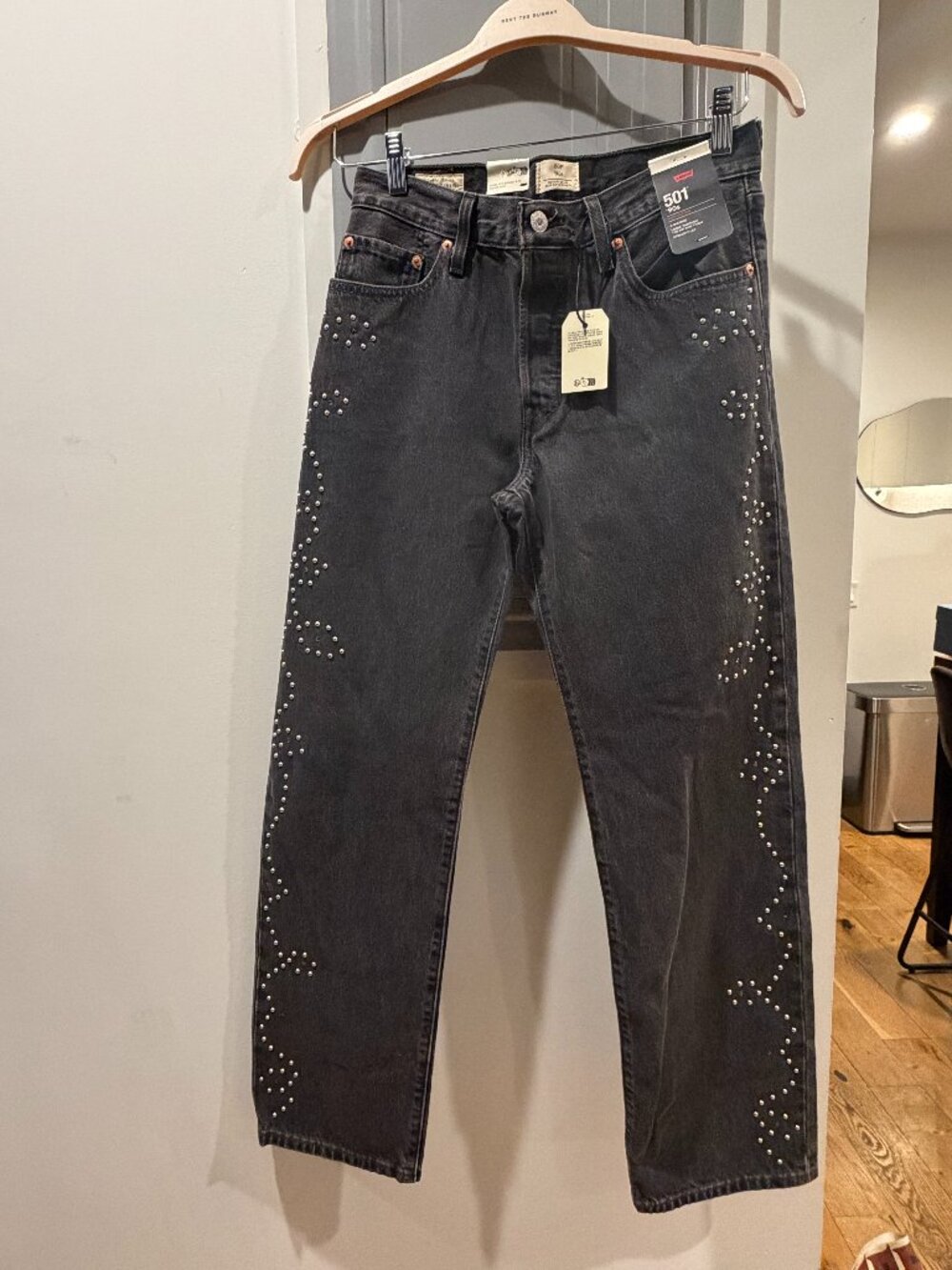 NWT Levi's 501 '90s Studded Jeans Washed Black Size 27 x 30